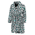 White And Teal Leopard Print Men's Bathrobe