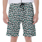 White And Teal Leopard Print Men's Beach Shorts