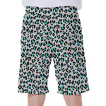 White And Teal Leopard Print Men's Beach Shorts