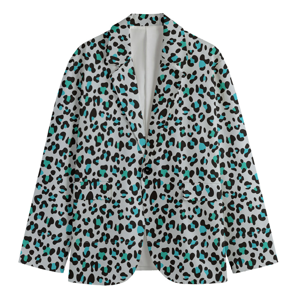 White And Teal Leopard Print Men's Blazer