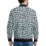 White And Teal Leopard Print Men's Bomber Jacket