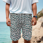 White And Teal Leopard Print Men's Cargo Shorts