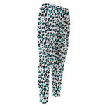 White And Teal Leopard Print Men's Compression Pants