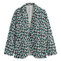 White And Teal Leopard Print Men's Cotton Blazer