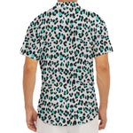 White And Teal Leopard Print Men's Deep V-Neck Shirt