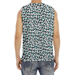 White And Teal Leopard Print Men's Fitness Tank Top