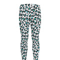 White And Teal Leopard Print Men's Leggings