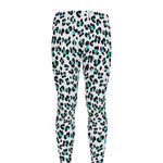 White And Teal Leopard Print Men's leggings
