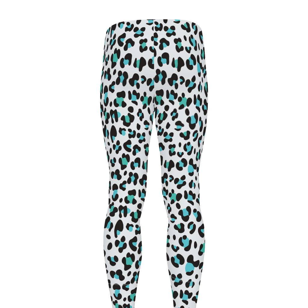 White And Teal Leopard Print Men's leggings