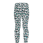 White And Teal Leopard Print Men's leggings