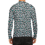 White And Teal Leopard Print Men's Long Sleeve Rash Guard