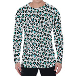 White And Teal Leopard Print Men's Long Sleeve T-Shirt