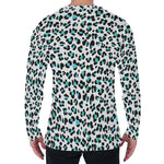 White And Teal Leopard Print Men's Long Sleeve T-Shirt