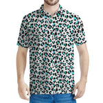 White And Teal Leopard Print Men's Polo Shirt