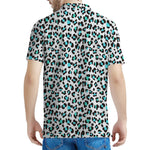 White And Teal Leopard Print Men's Polo Shirt