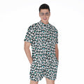 White And Teal Leopard Print Men's Romper