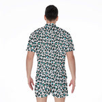 White And Teal Leopard Print Men's Rompers