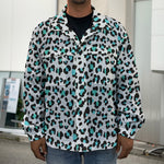 White And Teal Leopard Print Men's Shirt Jacket