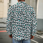 White And Teal Leopard Print Men's Shirt Jacket