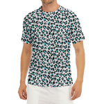 White And Teal Leopard Print Men's Short Sleeve Rash Guard