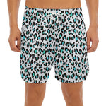 White And Teal Leopard Print Men's Split Running Shorts