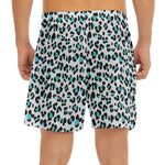 White And Teal Leopard Print Men's Split Running Shorts