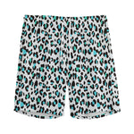White And Teal Leopard Print Men's Sports Shorts