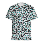 White And Teal Leopard Print Men's Sports T-Shirt