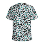White And Teal Leopard Print Men's Sports T-Shirt