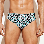 White And Teal Leopard Print Men's Swim Briefs