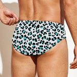White And Teal Leopard Print Men's Swim Briefs