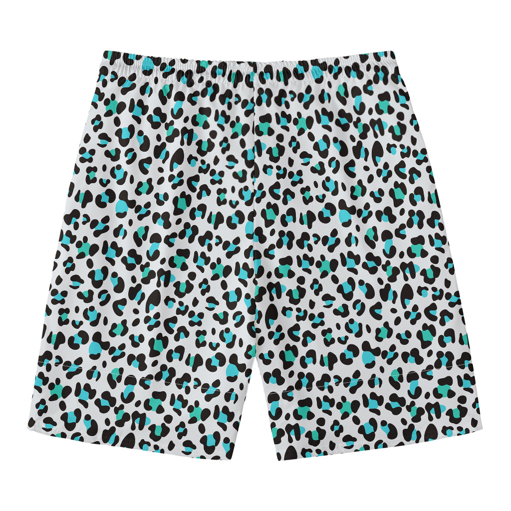 White And Teal Leopard Print Men's Swim Trunks