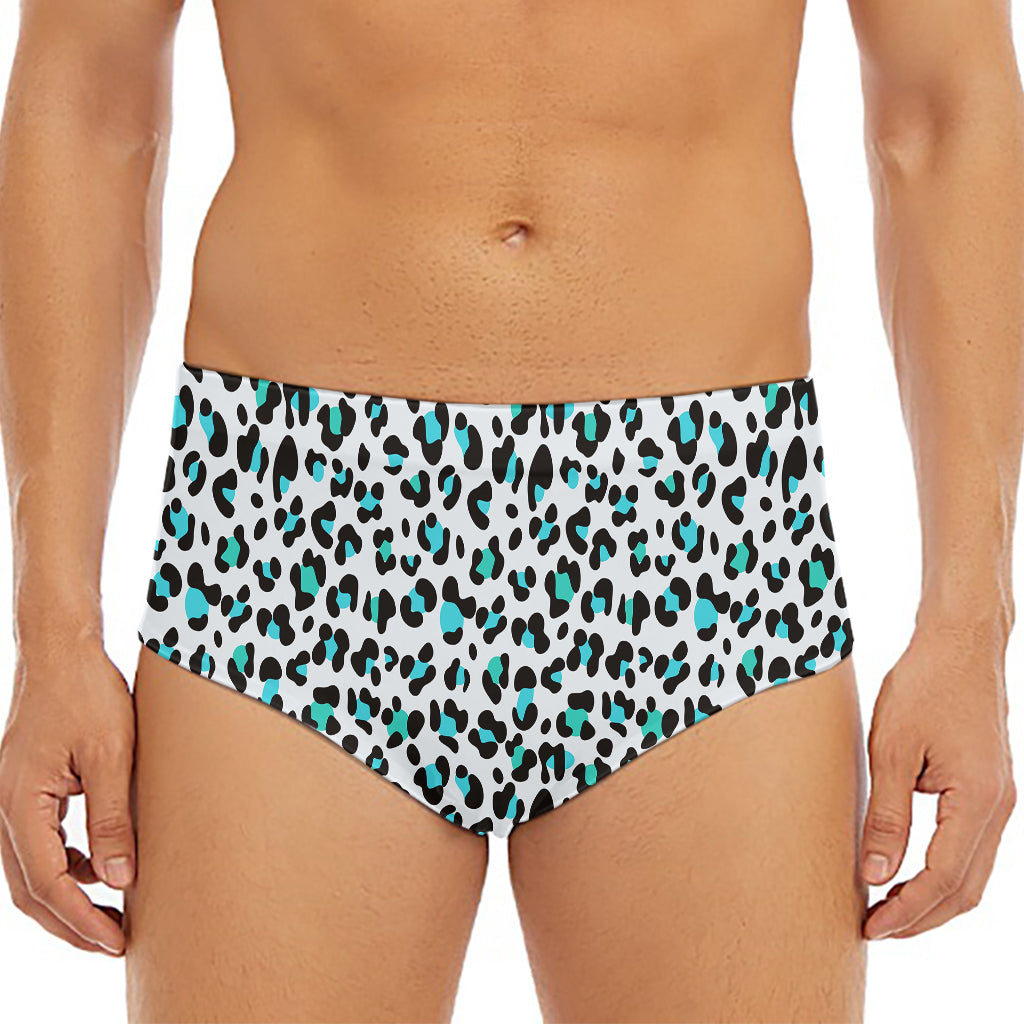 White And Teal Leopard Print Men's Triangle Swim Briefs