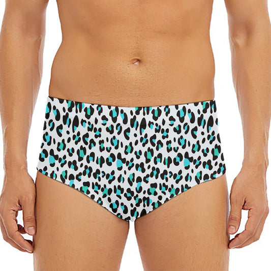 White And Teal Leopard Print Men's Triangle Swim Briefs