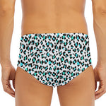 White And Teal Leopard Print Men's Triangle Swim Briefs
