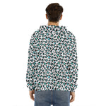 White And Teal Leopard Print Men's Velvet Pullover Hoodie