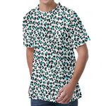 White And Teal Leopard Print Men's Velvet T-Shirt