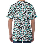 White And Teal Leopard Print Men's Velvet T-Shirt