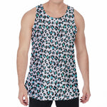 White And Teal Leopard Print Men's Velvet Tank Top
