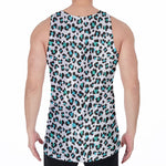 White And Teal Leopard Print Men's Velvet Tank Top