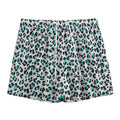 White And Teal Leopard Print Mesh Shorts