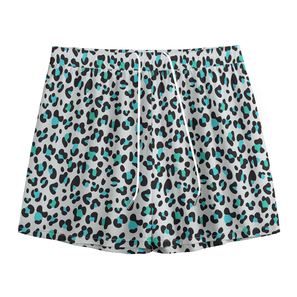 White And Teal Leopard Print Mesh Shorts