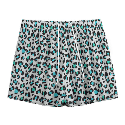 White And Teal Leopard Print Mesh Shorts