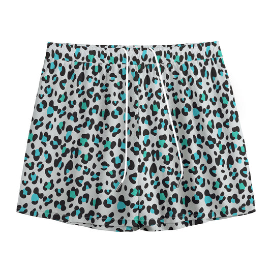 White And Teal Leopard Print Mesh Shorts