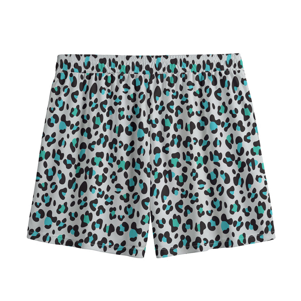 White And Teal Leopard Print Mesh Shorts