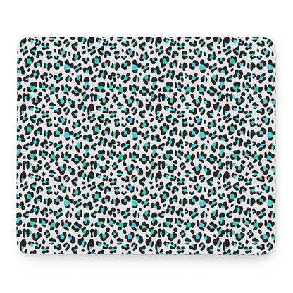 White And Teal Leopard Print Mouse Pad