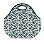 White And Teal Leopard Print Neoprene Lunch Bag