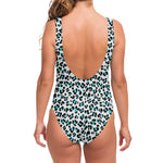 White And Teal Leopard Print One Piece Swimsuit