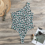White And Teal Leopard Print One Shoulder Bodysuit