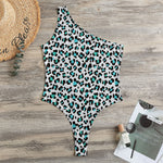 White And Teal Leopard Print One Shoulder Bodysuit